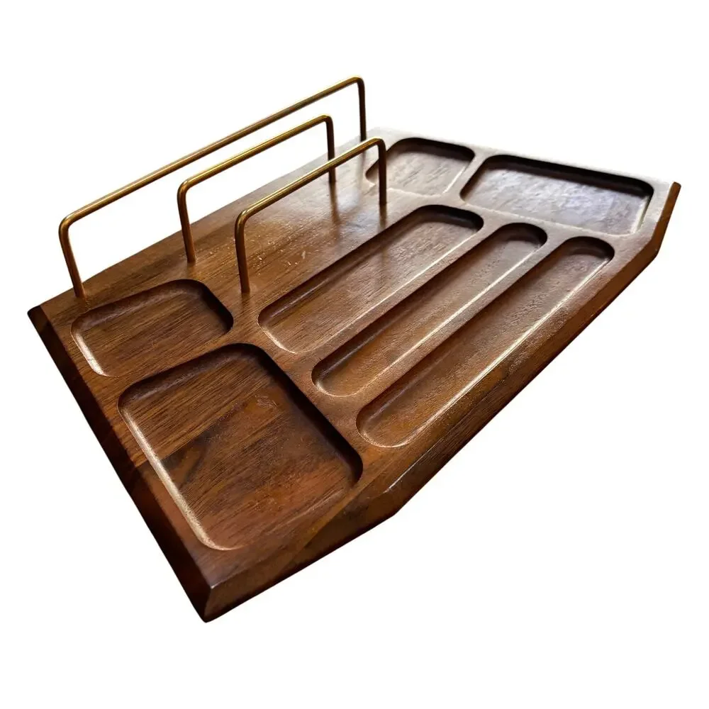 Vintage walnut desk or dresser caddy mid century home decor organizer unisex men